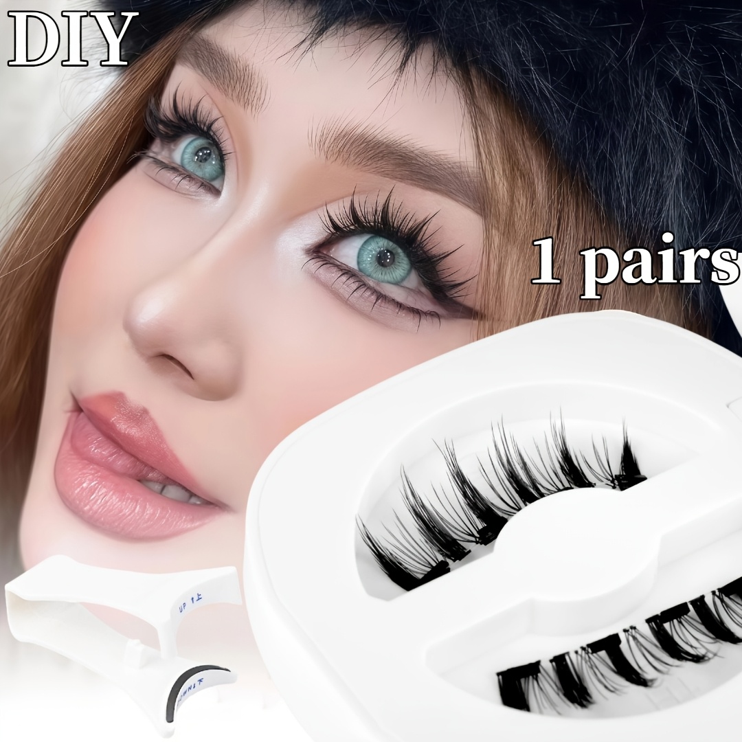 TEMU Extension de faux cils magnétiques de luxe, 1 paire, effet agrandissement instantané, yeux charmants, colle, livrée avec clip, longueur 9-12 mm,
