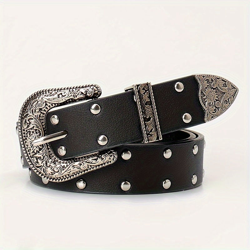 TEMU 1pc Y2k Vintage Women's Belt, Fashionable And Versatile Style, Decorative Double-row Rivet Belt For Jeans