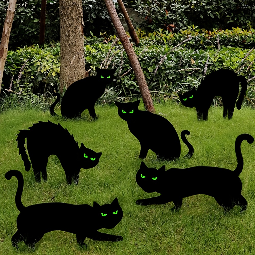 TEMU Set Of 6 Halloween Black Cat Yard Signs, Spooky Black Cat Yard Decor, With Stakes, Black Cat Decorative Yard Signs, Halloween Lawn Decor,
