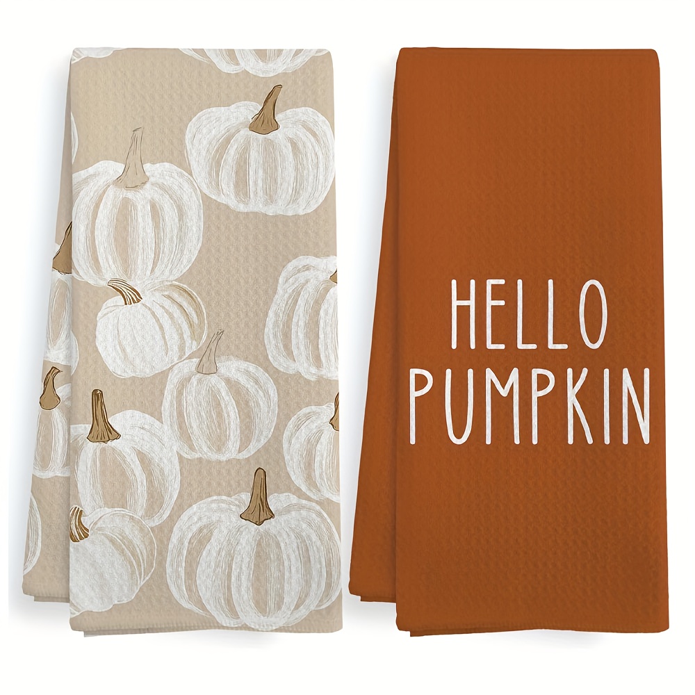 Image of 2pcs Set Pumpkin Kitchen Towels Dish Towels Hand Towels, Absorbent, Kitchen Decor Towels, Neighbor Gift, Sweet Housewarming Gift For , Gift For Mom, Birthday Gift