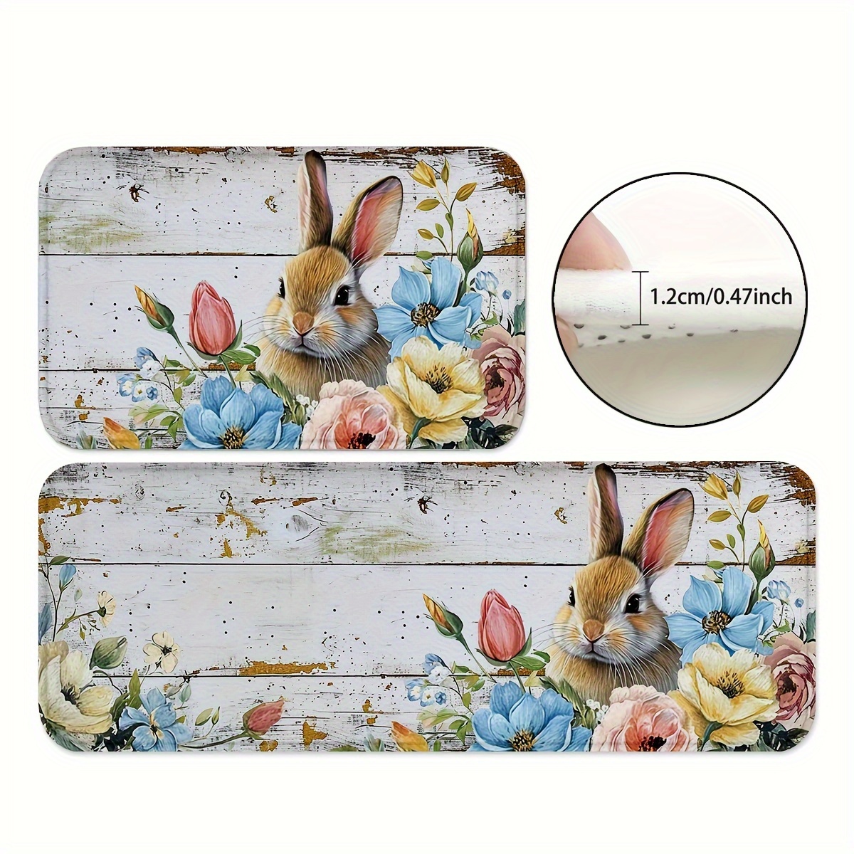 

1/2pcs Exquisite Flower Pattern Kitchen Mats, Easter Rabbit Print Throw Cushions, Anti-skid Foyer Pads, Rugs For Home Office Sink Farmhouse Spring Gift Shower Supplies Sofa Seat Floating Window