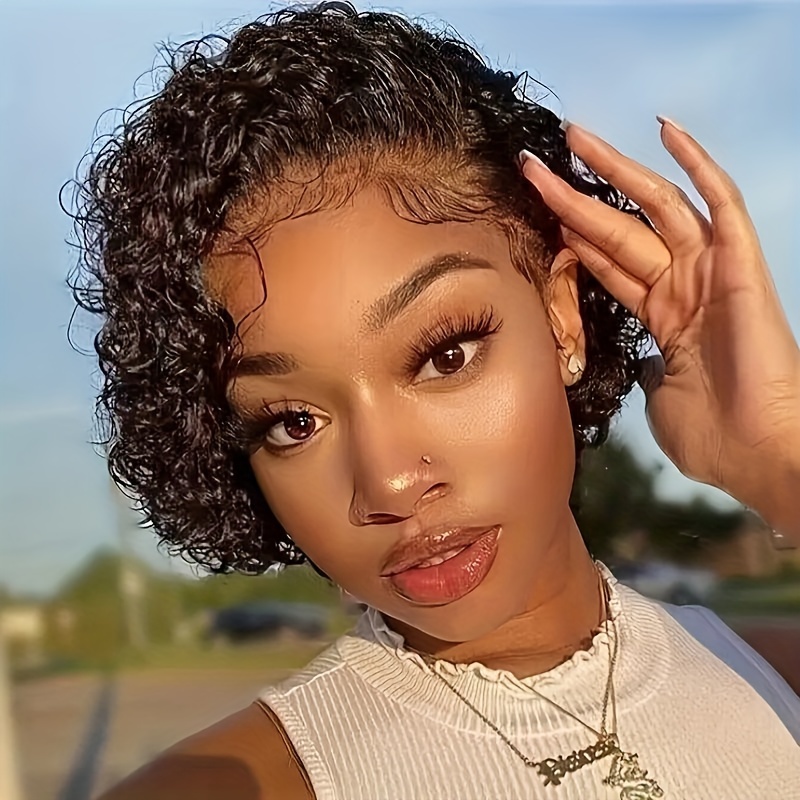 

Pixie Cut Wig Human Hair Wig Short Curly Bob Wig Pre Plucked With Baby Hair Transparent Lace Front Wigs For Women (6 Inch, Natural Color)