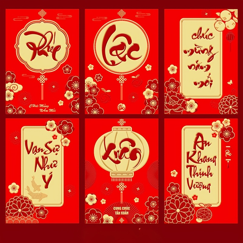 

6-pack Chinese New Year Red Envelopes, Assorted Snake Year Zodiac Greeting Cards, Party Favors And Gifts