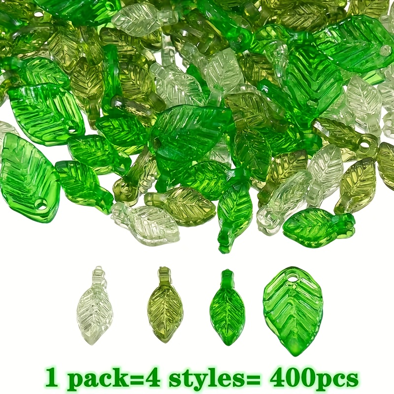 TEMU A Set Of 400 Green Leaf Beads In 4 Different Styles, Made Of Acrylic. Decorative Beads Are Perfect For Crafting Projects, Including Making