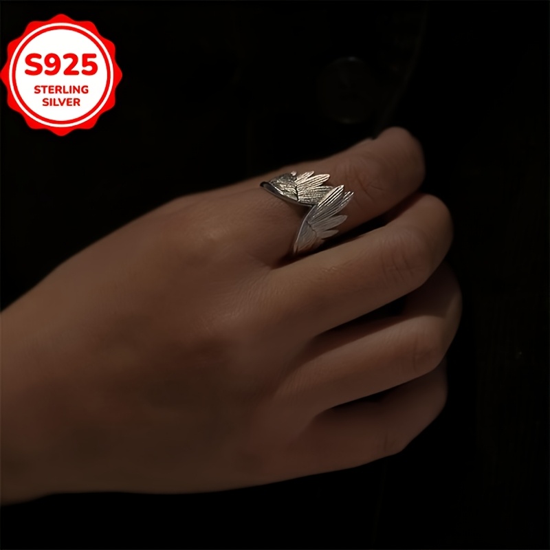 925 Sterling Silver Adjustable Ring with Vintage Feather Wing