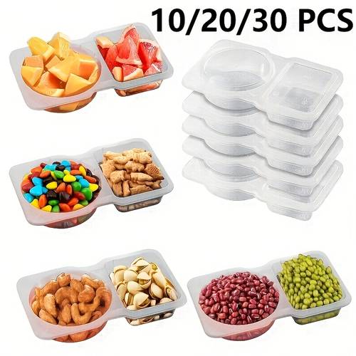 30pcs collapsible double compartment food containers reusable foldable plastic snack condiment containers with lids for oil vinegar spices nuts cheese portable kitchen picnic essentials lunch box organizer condiment storage transparent storage plastic material