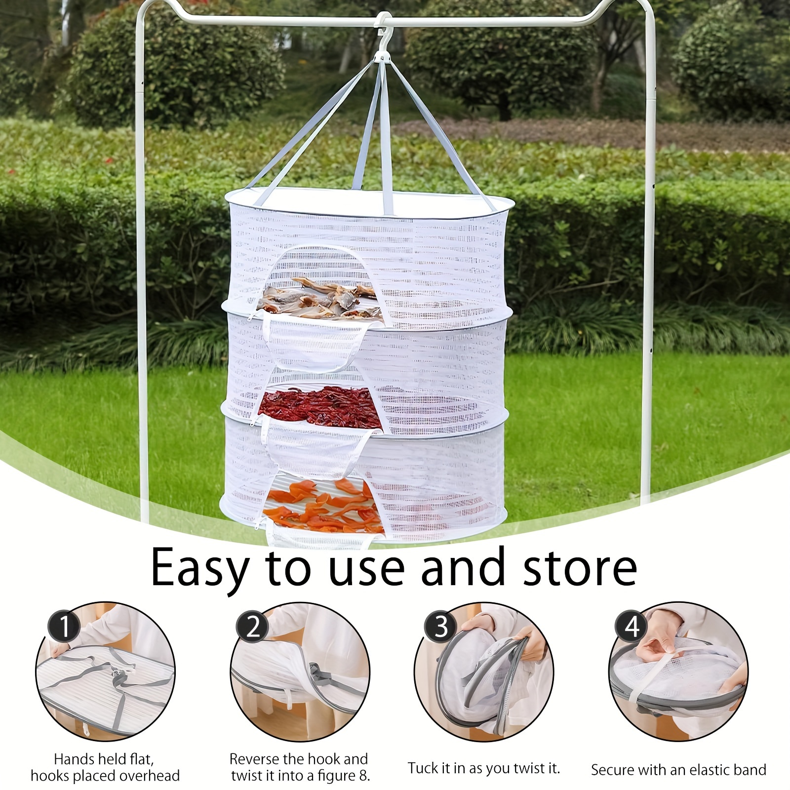 

Foldable Mesh Drying Rack With Windproof Hook - Fabric Wall Mount Clothes Dryer Basket, 3 Layers Hanging Mesh Dryer With Smooth Zipper And Fine Edgebanding