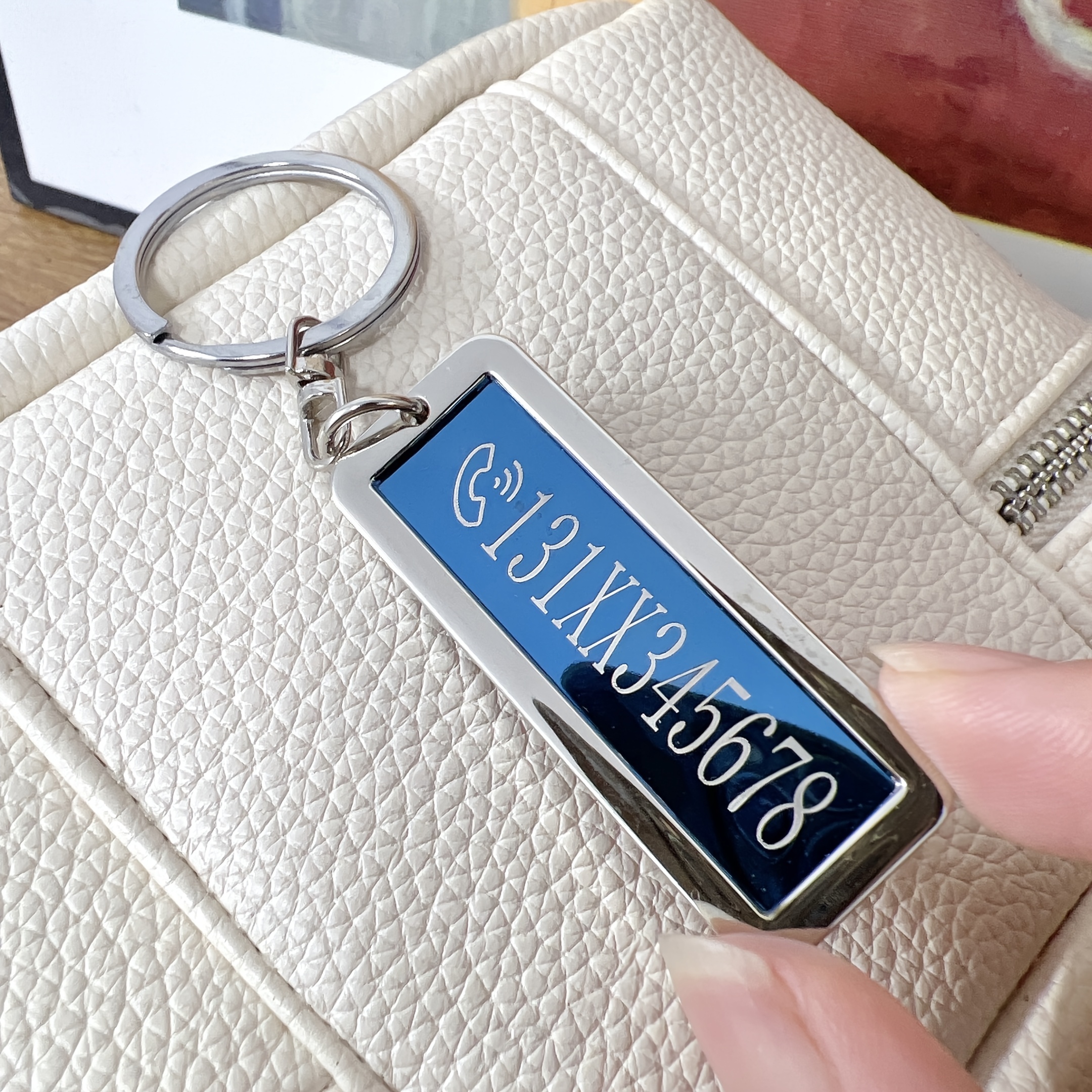 Custom Product, Custom Text Rhinestone Keychain, Stainless Steel Personalized Name Tag, Phone Number Keychain, Key Ring, Anti-loss Dog Tag, Bag Backpack Pendant, Gift