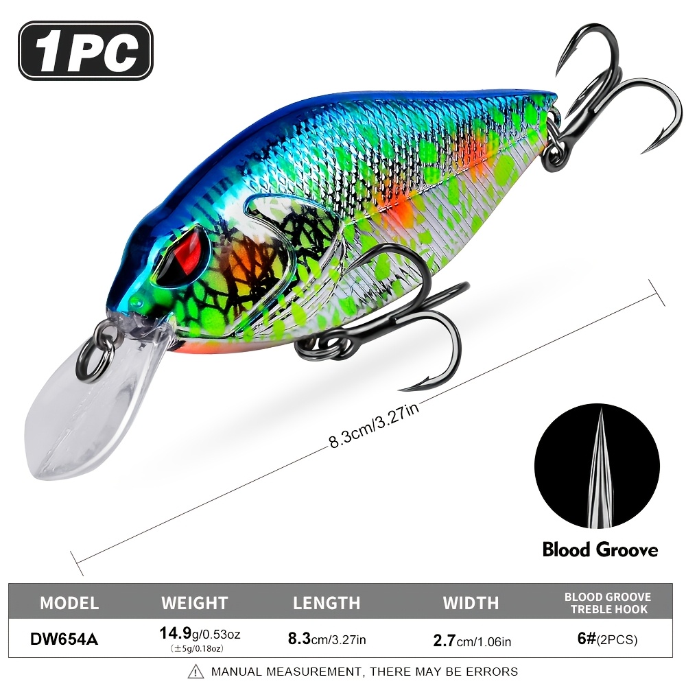 TEMU 1pc Shallow Or Deep Diving Crankbait With 3x 3x Super Strong Treble Hooks, Wobble Fishing Lures For Trout Crappie Walleye, Sinking Lipless Vibe