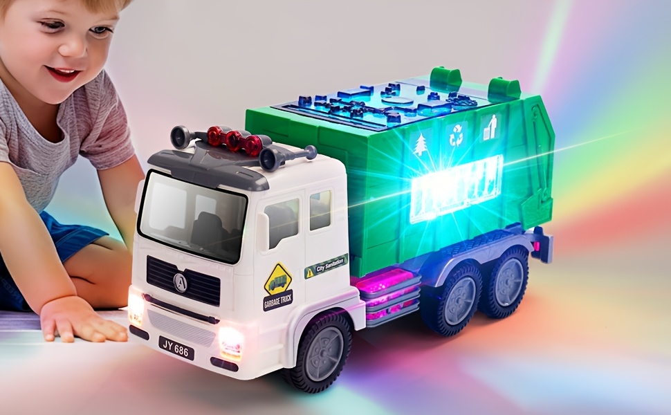 HOT MODEL KIDS TOY SANITARY TRUCK WITH 4D LIGHTS AND SOUNDS - Battery Powered Auto Bump And Go Car - Sanitary Truck Stickers