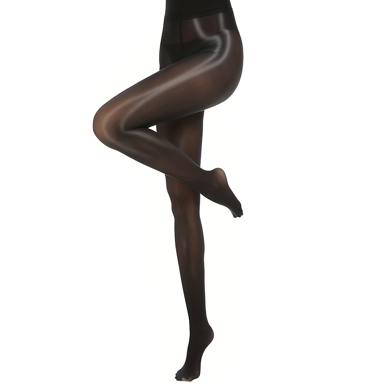 Image of A Pair Of Glossy Patent Black Tights, Non-sheer With A Finish, High-stretch And Form-fitting, Smooth In Texture, For Women, Suitable For Night And Daily Wear
