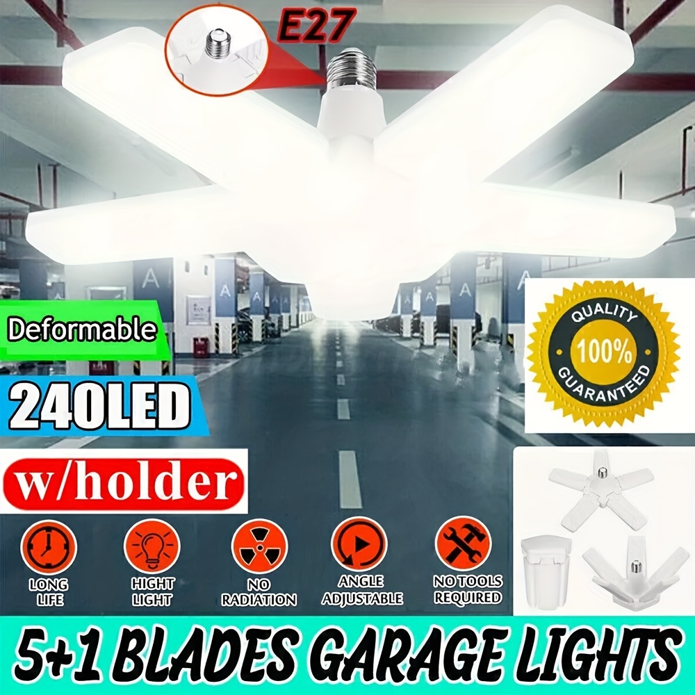 

240w Led Garage Ceiling Light - Energy-, 5+1 Deformable Lamp, And For Garage, Workshop, And Basement - E26/e27 Compatible, Solar Powered