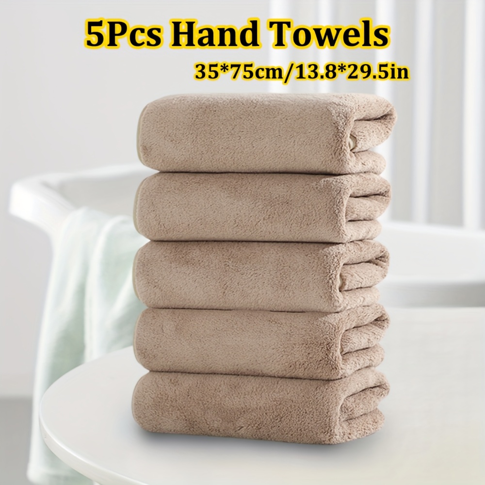 TEMU 5pcs Hand Towel Set 35 X 75cm/13.8 X 30in Solid Color Microfiber Hand Towels, Optional, Soft And Comfortable, Absorption, Neat Edging Suitable