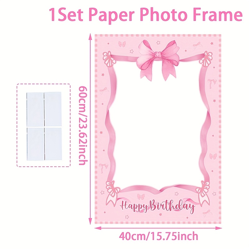 Image of 1pc, Bow Paper Photo Frame, 40*60cm, Theme Party Paper Photography Props, Happy Birthday Party Decoration, Wedding Bride Party Backdrop, Party Photo Booth Props, Wedding Themed Party Supplies
