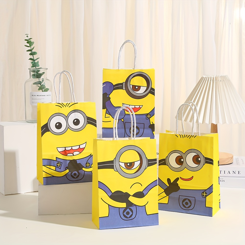 

12-pack Themed Party Favor Bags With Handles, Yellow Animated Figures Gift Bags For Birthday, Wedding, Christmas, , Thanksgiving - Universal Celebration Paper Bags, No Electricity Needed,