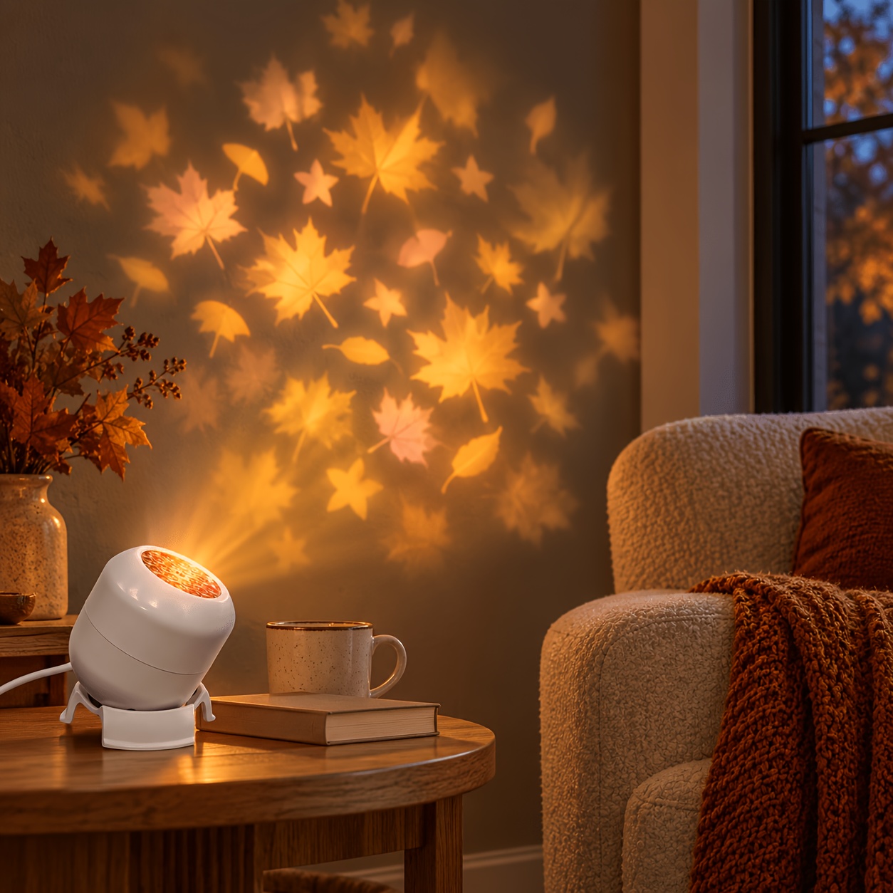TEMU Maple Leaf-themed Projector Light With Dynamic Projection, 360° Adjustable, Usb Powered, Adds Warm Autumn Light Effects To Living Rooms,