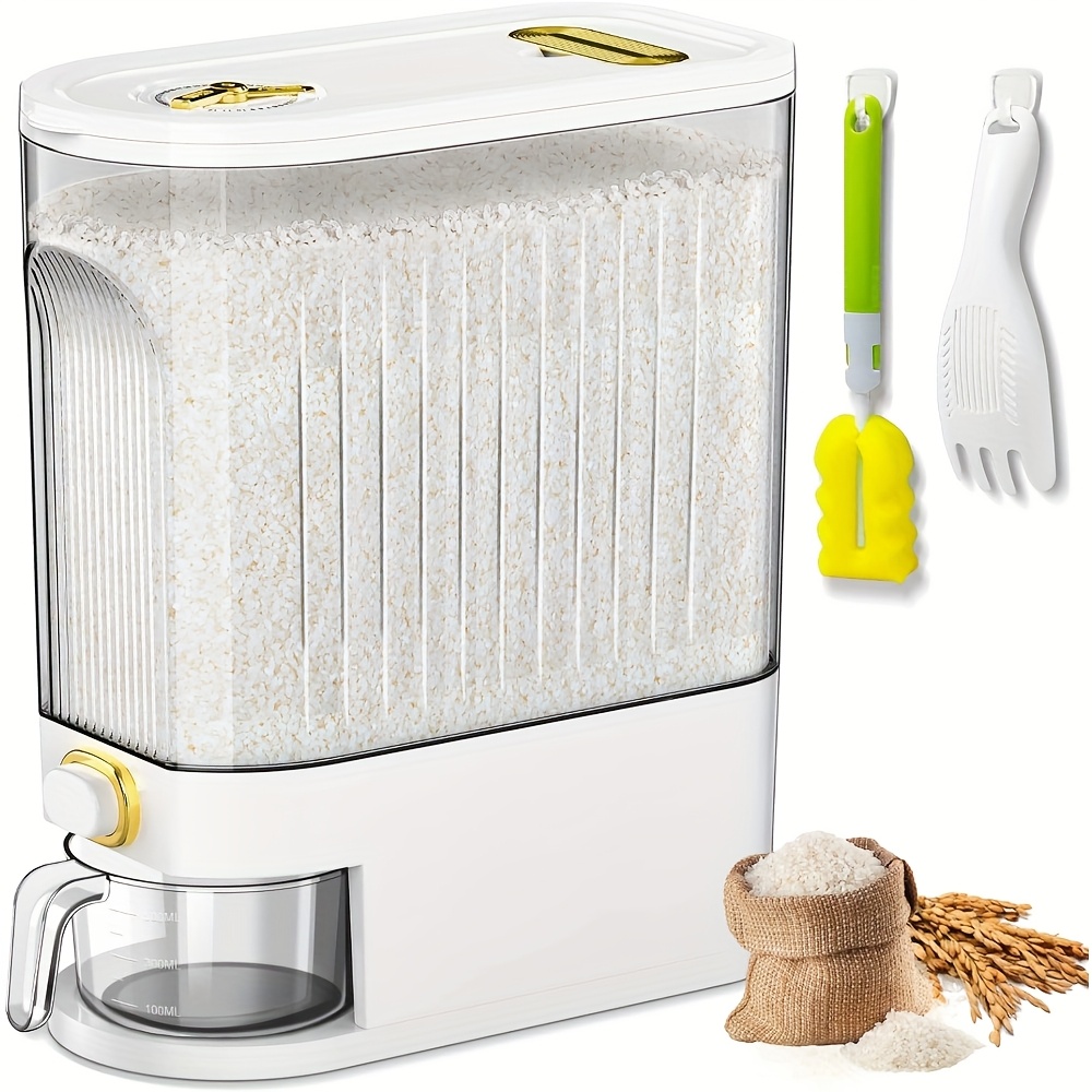 TEMU [large Capacity Rice Container] 11/22-pound Large-capacity Rice Container Comes With A Measuring Cup And Time , Perfect For Kitchen Organization
