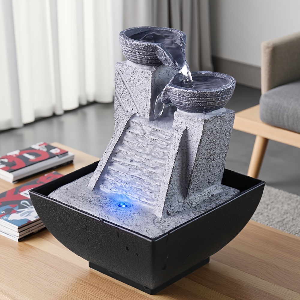 TEMU 1pc Indoor Tabletop Fountain And Waterfall, Waterfall Feature With Color Led Light, Waterfall Decor For Home Office Bedroom Living Room.halloween Decorations, Christmas Home Decor