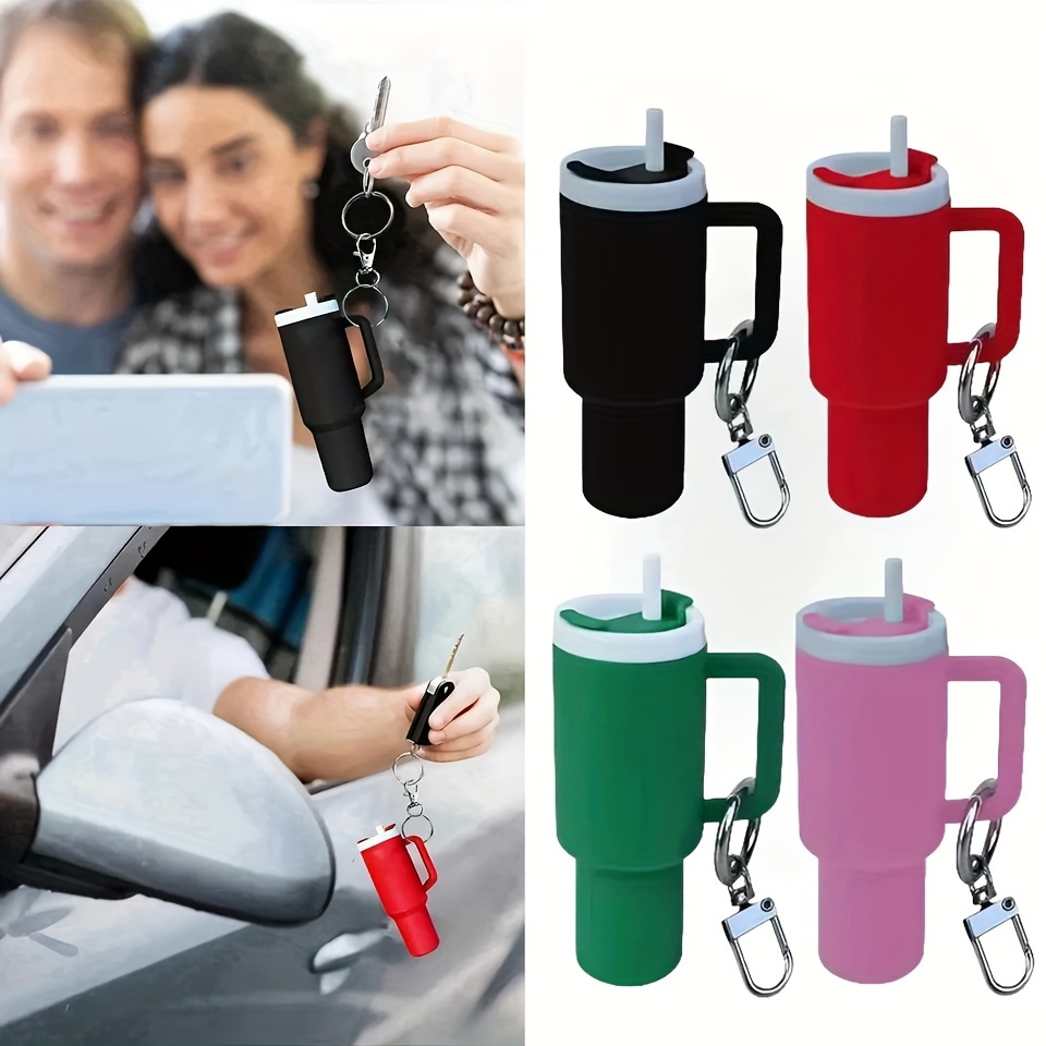 

1pc Detachable Mini Stanley Cup Keychain Accessory, Funky Pvc Tumbler Shaped Lipstick Holder, Keyring Carabiner Clip, Unique Gift For Friends
