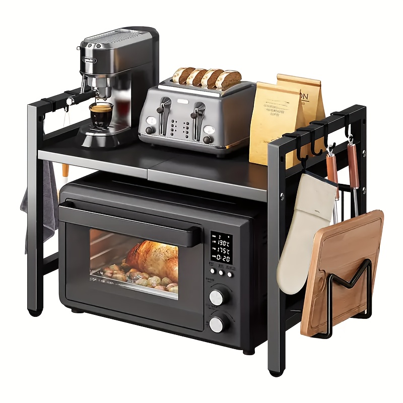 Image of 1pc Multi- Functional Storage Rack, Extendable Kitchen Rice Cooker Rack, Microwave Oven Rack, Air Fryer Storage Rack, Utensil Storage Shelf, Kitchen Bathroom Bedroom Living Room Accessories