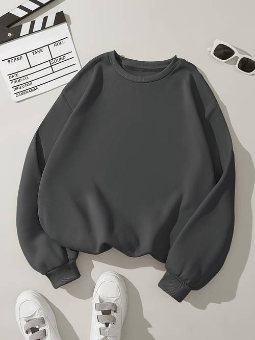 womens long sleeve round neck sweatshirt with hood spring and summer y casual solid color top for shopping parties and picnics versatile stylish classic comfortable fabric womens clothing
