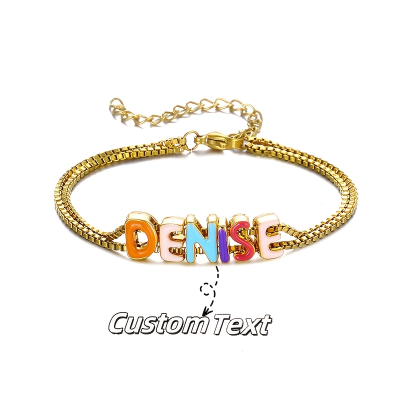 TEMU Custom Bubble Letter Name Bracelet, Personalized Stainless Steel Double-layer Chain Bracelet With 26 Bubble Letter Designs, Handmade Bracelet,
