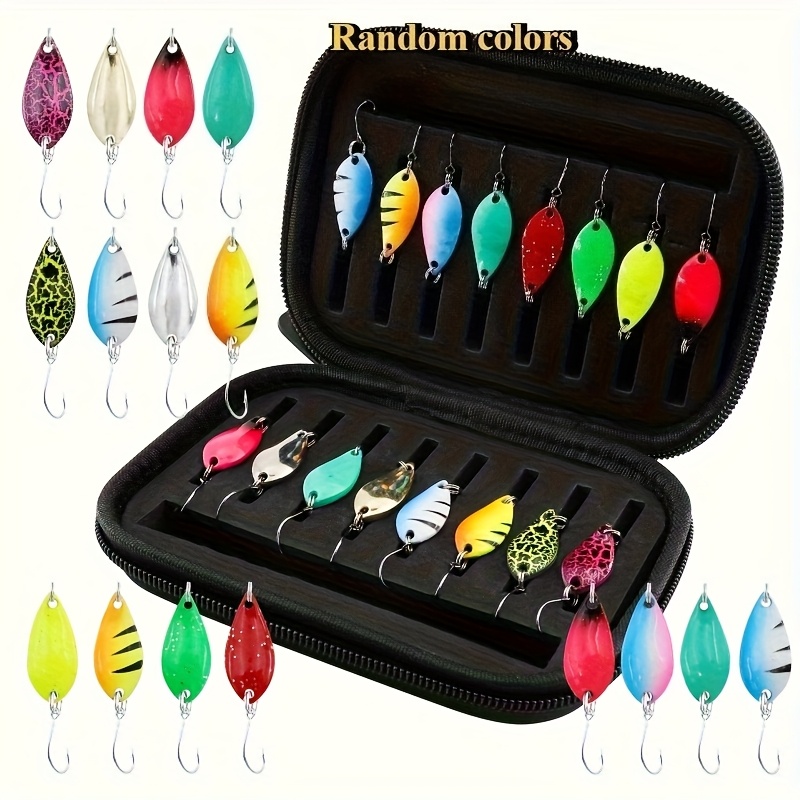 E-shop 16-teiliges Angelköder-Set mit Aufbewahrungstasche - Zufällige Farben, 2.5g/3.5g/5g Metallfaser-Köder, Ideal für Barsch & Forelle, Scharfe