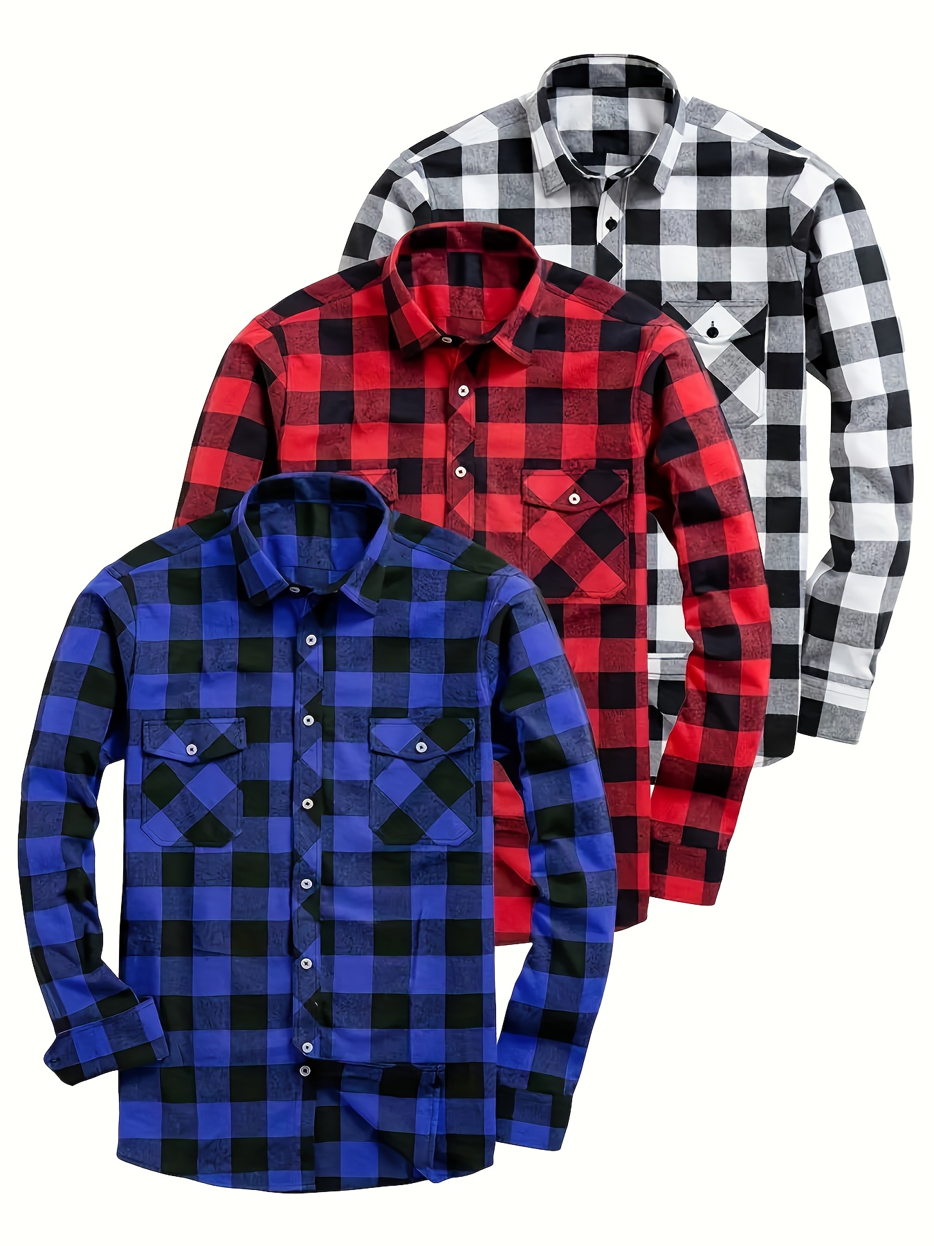 juego camisas franela cuadros hombre larga regular Temu El