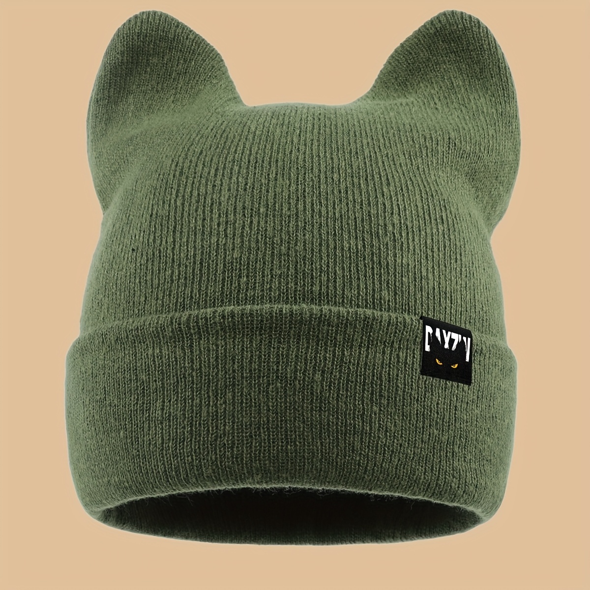 TEMU 1pc Fashionable Printed Warm Cat Ear Hat, Unisex Autumn/winter Brimless Beanie, Ear-protecting Plush Hat, Winter Outdoor Brimless Hat For Women,