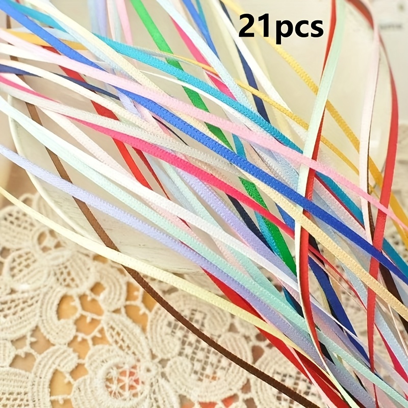 Image of 21pcs Of 3mm Double-sided Polyester Fine Ribbon, Suitable For Clothing Sewing Decoration And Edging Materials, Can Be Used As Additions For Gifts, Flower Packaging, And Bows