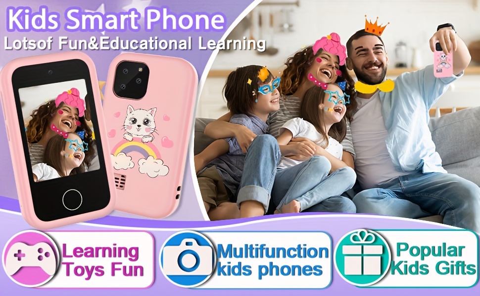 Téléphone Portable Enfant Brolteja - Écran Tactile 2.8 Pouces, Appareil Photo, Jeux Éducatifs - Cadeau Idéal Pour Noël