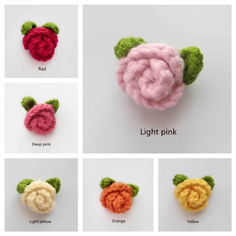 TEMU 6pcs Hand - Crocheted Rose Flower Accessories, Clothing Embellishments, Crochet Flower Sweater Accessories(pink++red+orange+yellow+light Yellow)