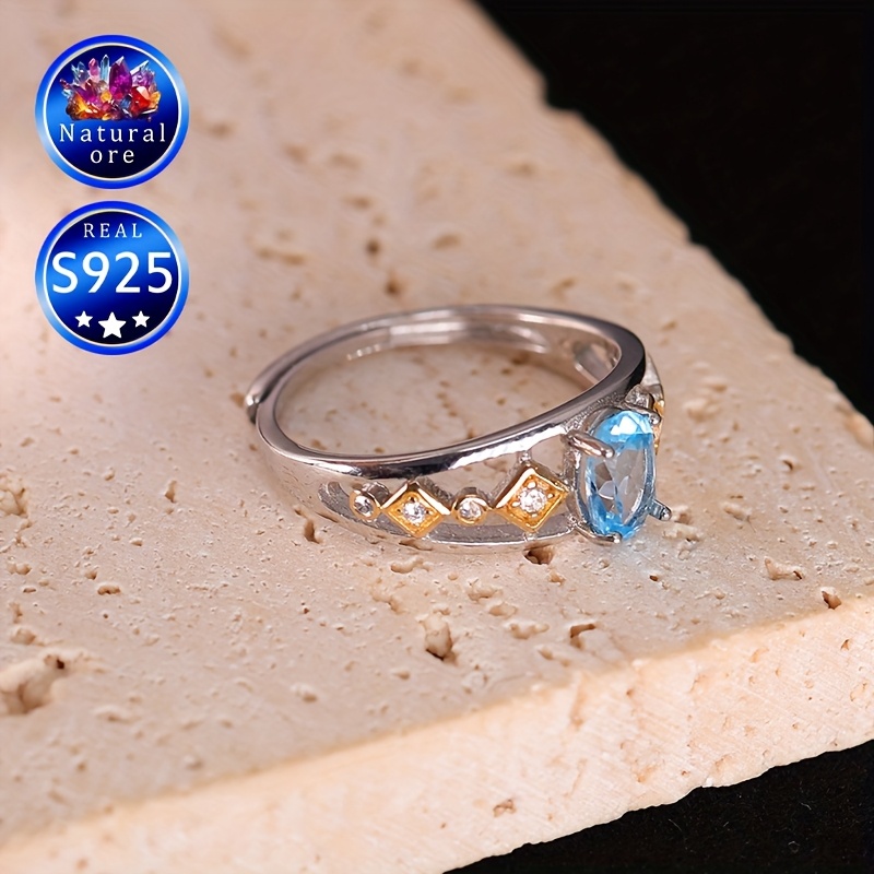 S925 Silver Topaz Ring Adjustable Openwork Hollow Out Gift Boxed