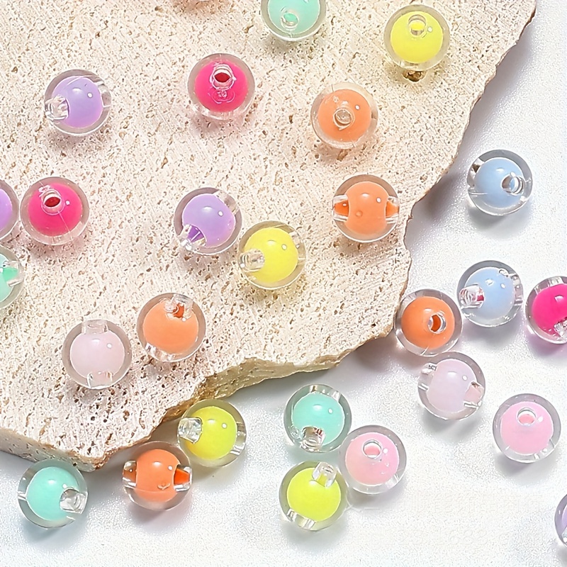 Image of 88pcs 10mm Transparent Inner Color Beads, Acrylic Beads, Round Beads, Loose Beads Bracelets, Mobile Phone Chains, Keychains, Spacer Beads, Accessory Additions