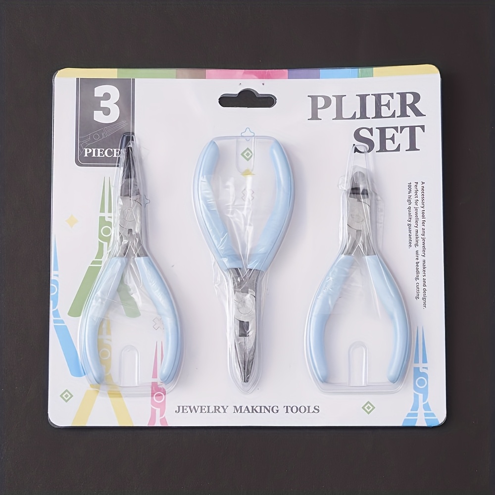 TEMU Kit d'outils de fabrication de bijoux 3 pièces - des pinces à bec , des pinces à bec rond, des pinces de coupe diagonales, emballage blister,