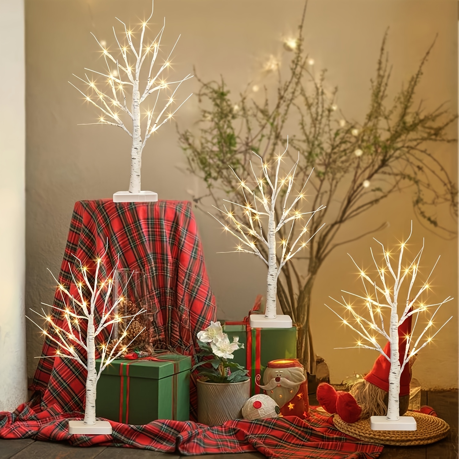TEMU Lot de 2/4, Lampe de bureau arbre de bouleau lumineux blanc de 22 pouces avec lumières LED, décorations d'arbre de Noël, décoration de table ,