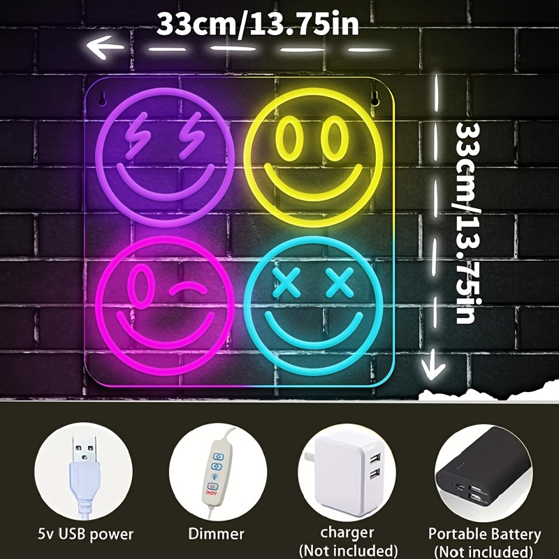 Dimmable Neon Smile Faces Sign Usb Powered Multipurpose Wall - Temu Qatar