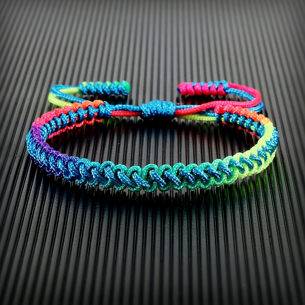 Women's Handwoven Braided Bracelet Boho Rainbow Gradient Adjustable