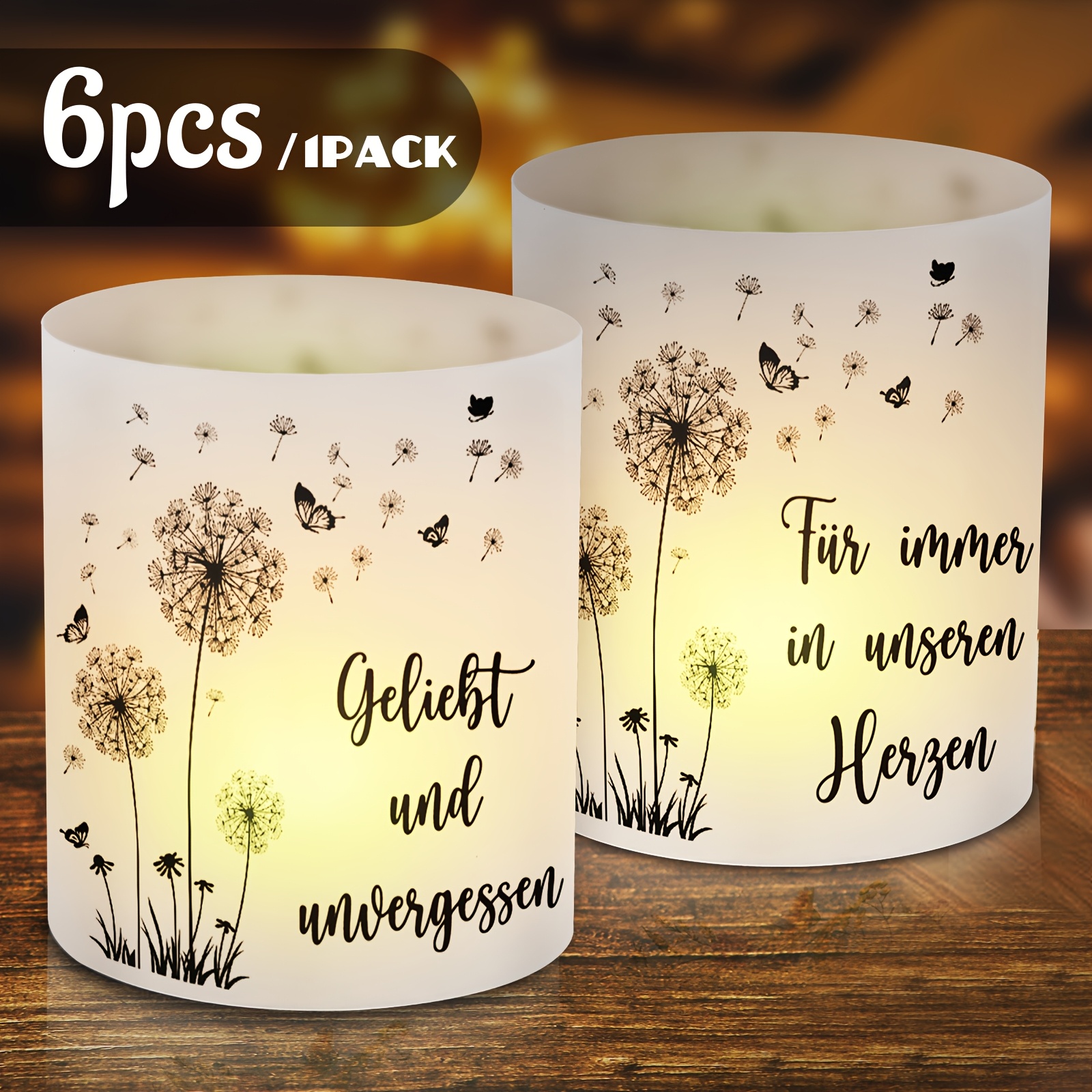 6pcs Funeral Decoration Tea Lampshade, Printed With "geliebt Und Unvergessen" ( And ) - Funeral Candle Holder, Commemorative Lampshade, Tabletop Decoration, Condolence Gift