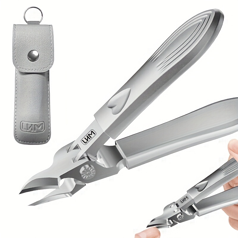 Image of Professional Toenail 12mm Wide Jaw Foldable Ergonomic Textured Grip Stainless Steel With Leather Pouch For Thick Hard Nails Men Women