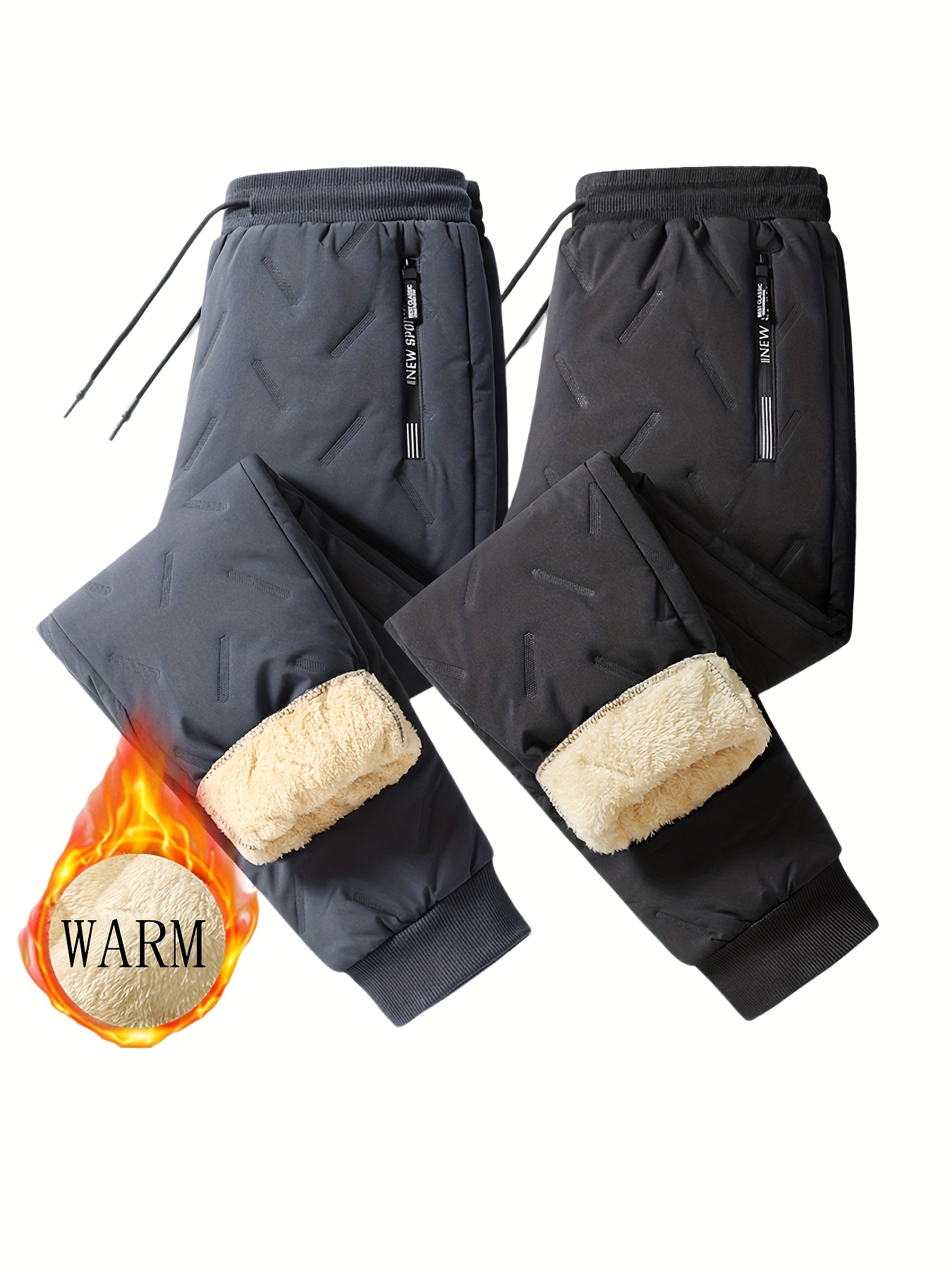 mens winter warm fleece lined pants outdoor sports camping drawstring pants hiking pants with thick insulation and windproof pants waist belt with keychain