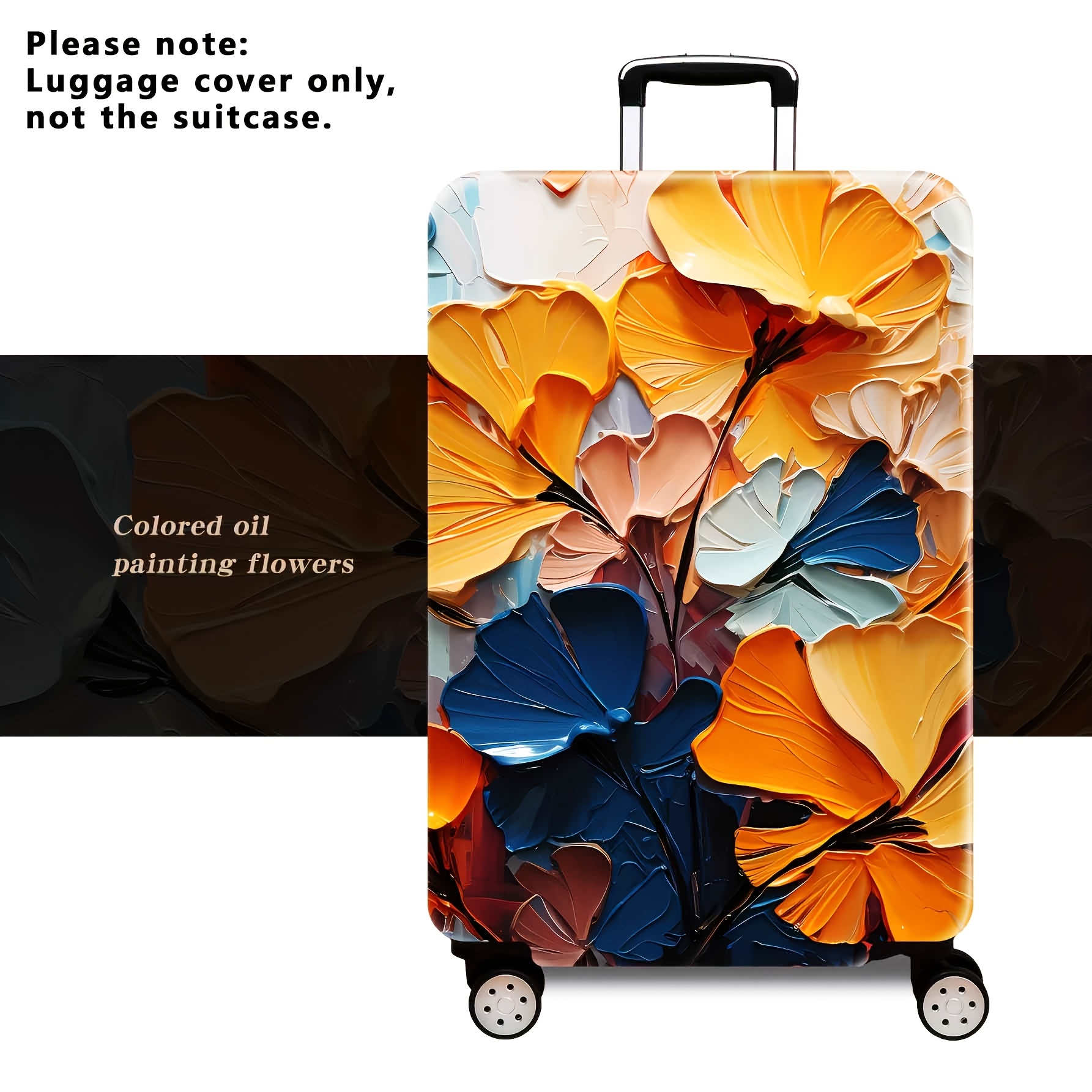 TEMU 1pc / Botanical Oil Painting Pattern / Flat Print Design / Luggage Protective Cover (luggage Protective Cover Only, Luggage Not Included) /