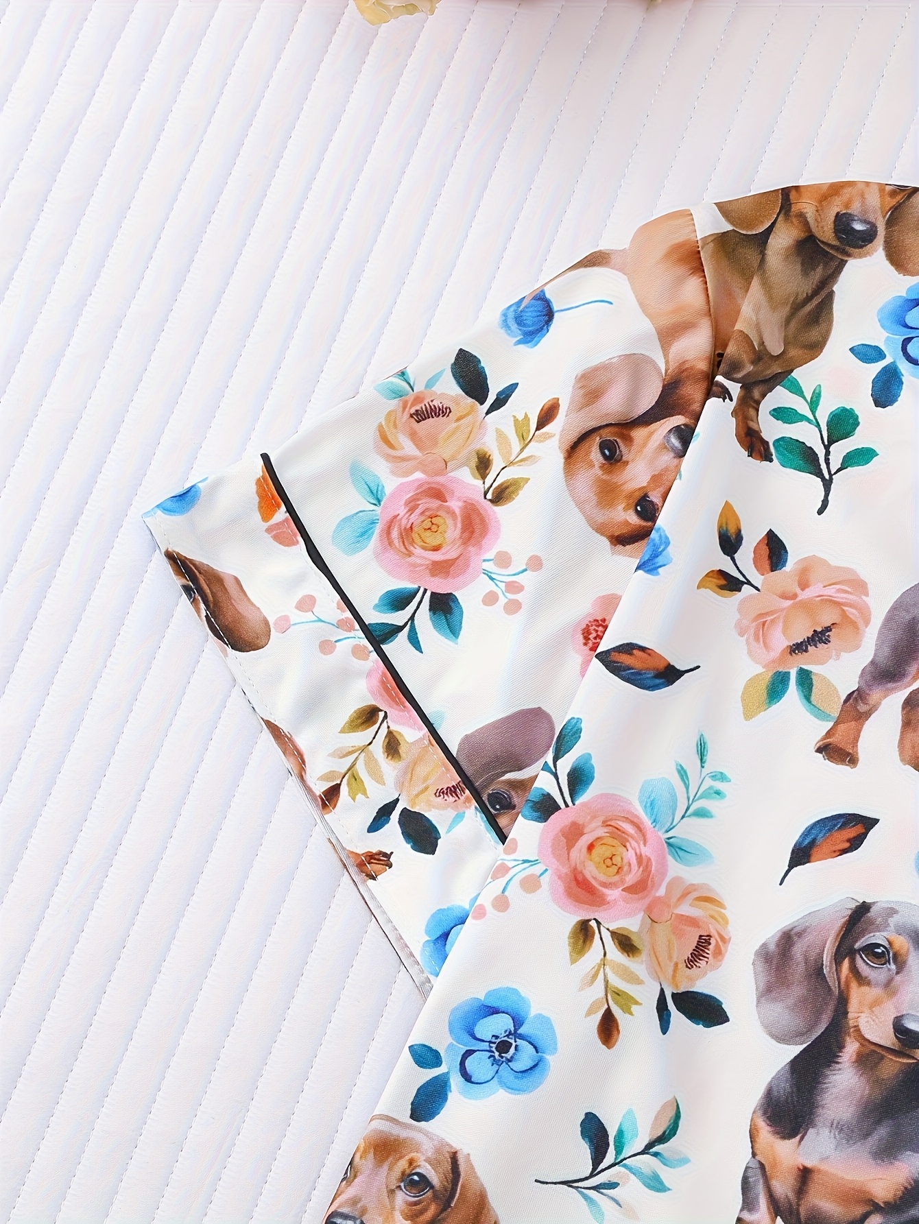   dachshund print womens pajama set short sleeve button up shirt with collar loose elastic shorts comfortable lounge wear for home outdoor   wear   design short sleeve top cute pajamas Product details 1