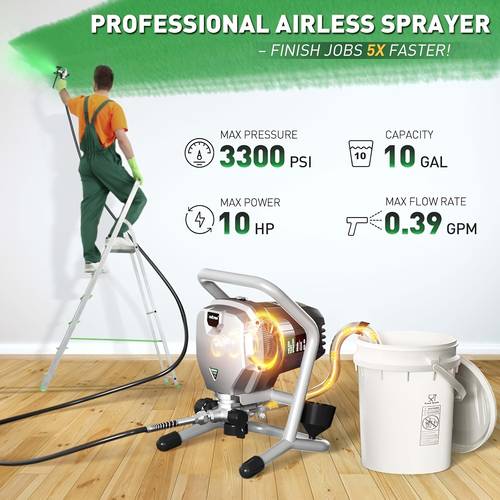 airless paint sprayer with 3300psi 1500w 0 39gpm thinning free minimal overspray for up to 10 gallon diy painting projects home interior house exterior