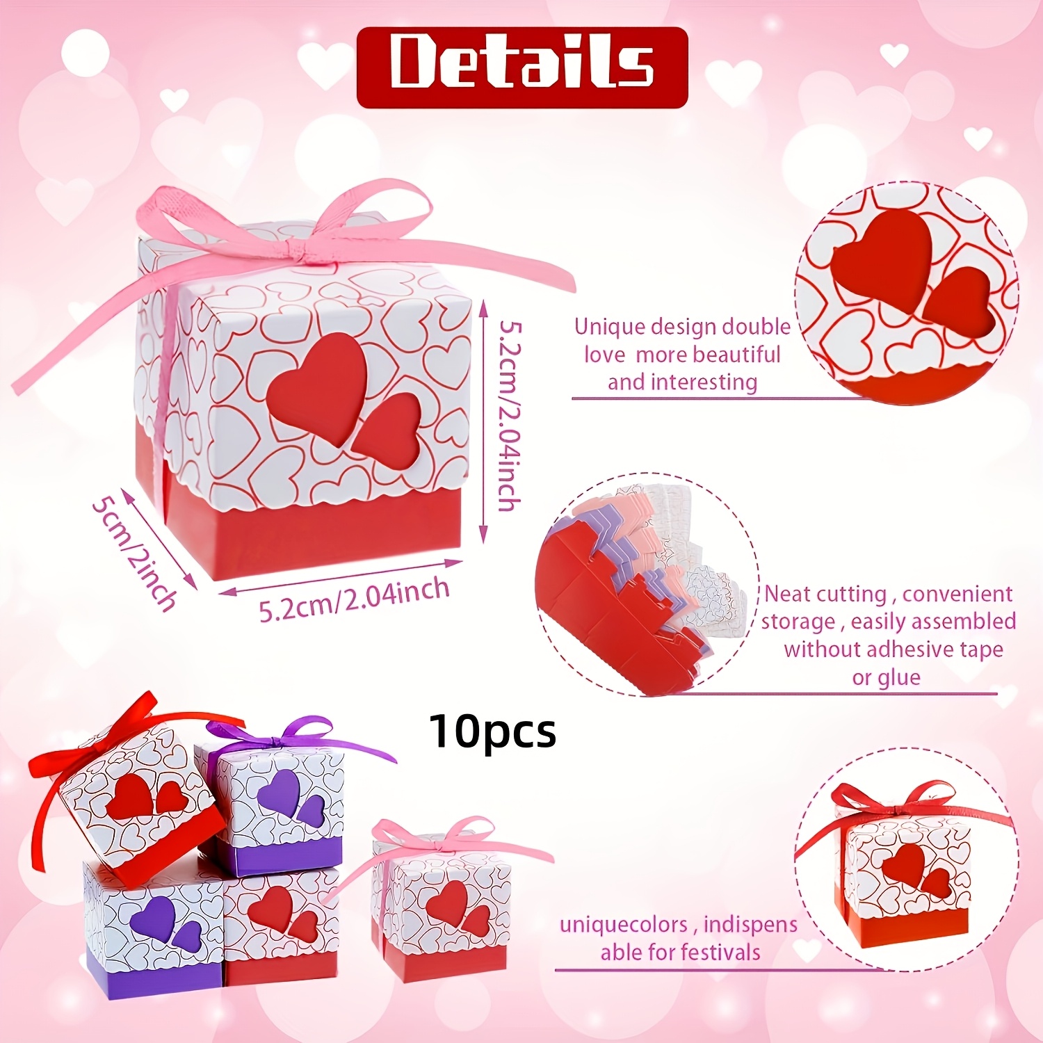 TEMU Scatola regalo a forma di nastro con cuore traforato, 10 pezzi, adatta per compleanno, fidanzamento, feste di matrimonio, articoli per feste,