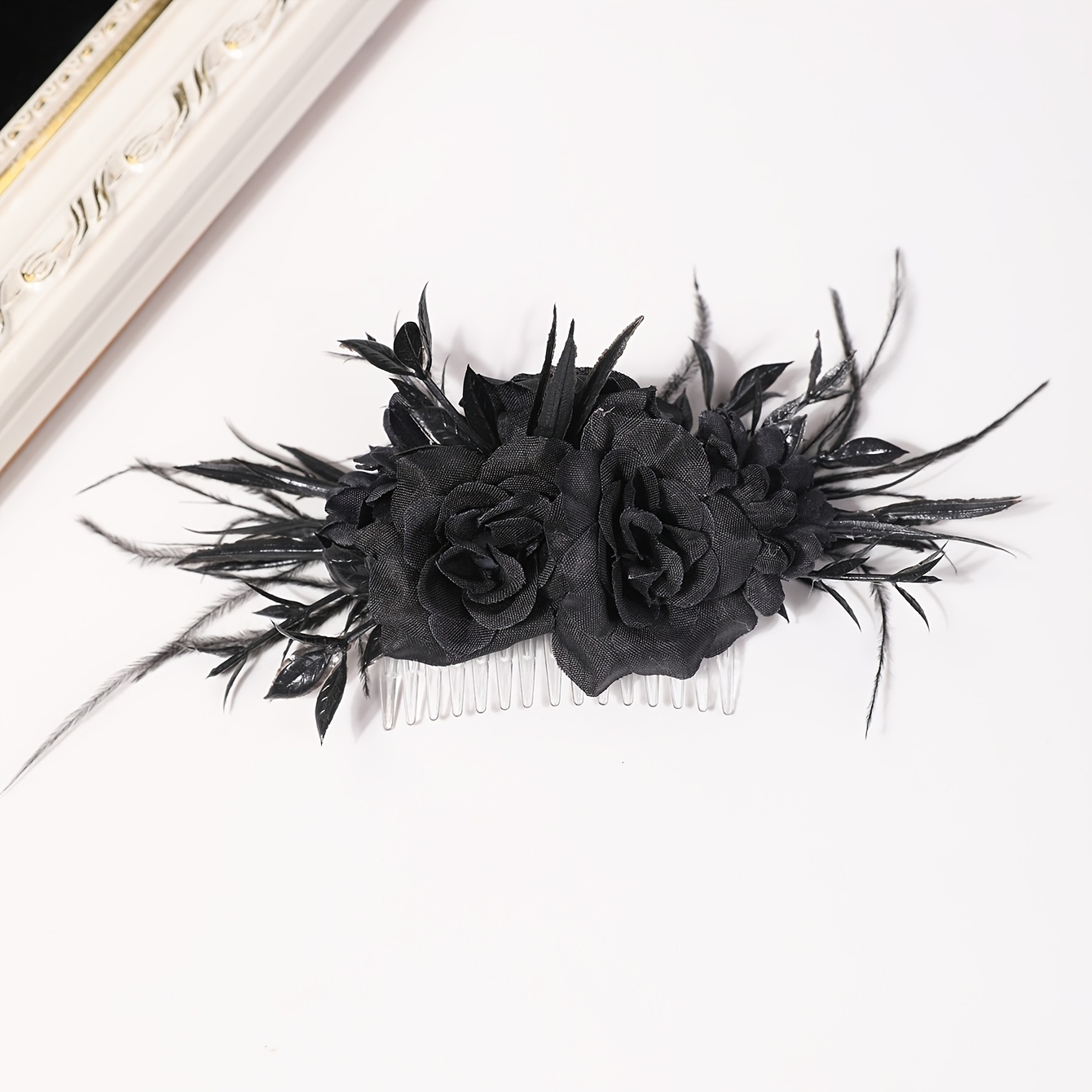 TEMU 1pc Dark Style Black Rose Hair Comb, Retro Gothic Bridal Updo Comb, Evening Dress Atmosphere Headpiece