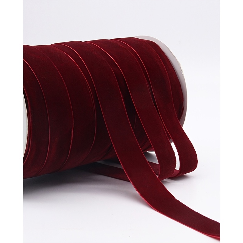 TEMU 2.5cm X 4.95m Burgundy Velvet Ribbon, Christmas Gift Box Wrapping, Christmas Tree Bows, Handmade Ties, Vintage Velvet Decorative Ribbon. Used To