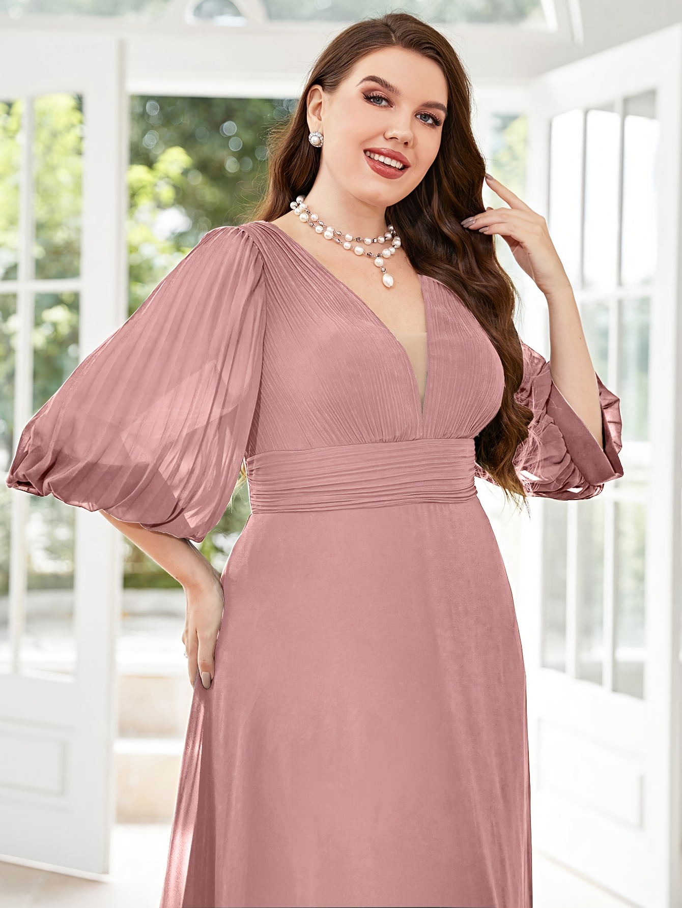 sachin and babi light blue dress Laura Long Sleeve Chiffon Mini Dress - Chocolate main image 1
