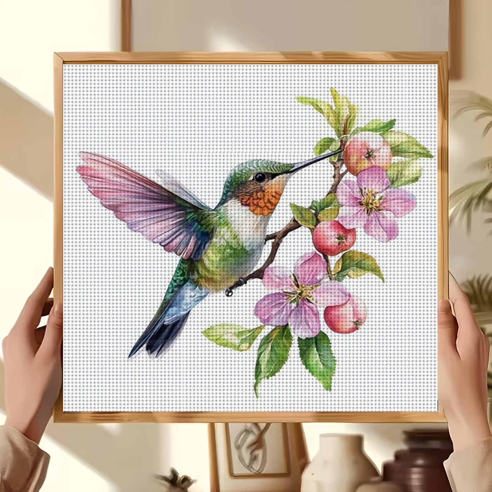 DIY Cross Stitch Print Kit, Frameless, Hummingbird Design