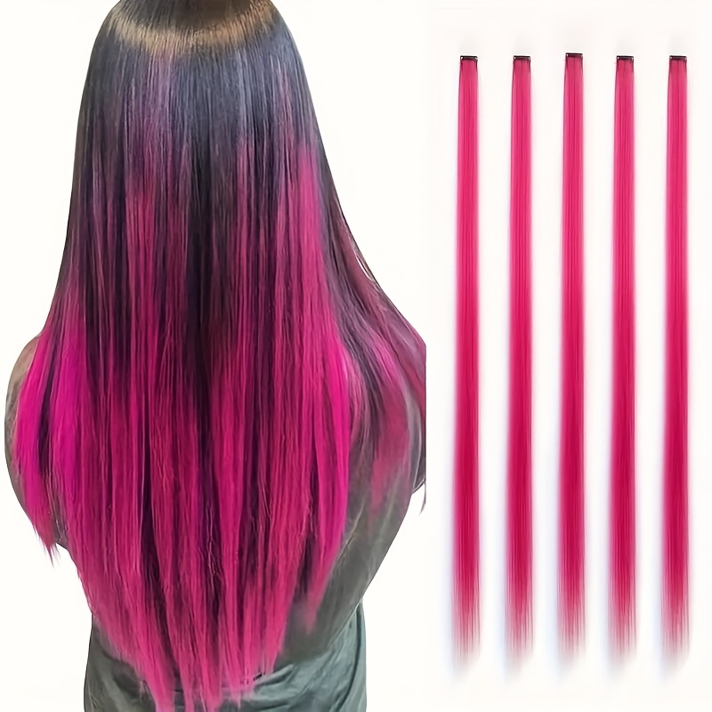 TEMU 22 Zoll Farbige Haarspangen im Party-Look, Farbige Accessoires Perücke Glattes Synthetikhaar für Damen (5 Stück), Ideal für Konzerte Partys